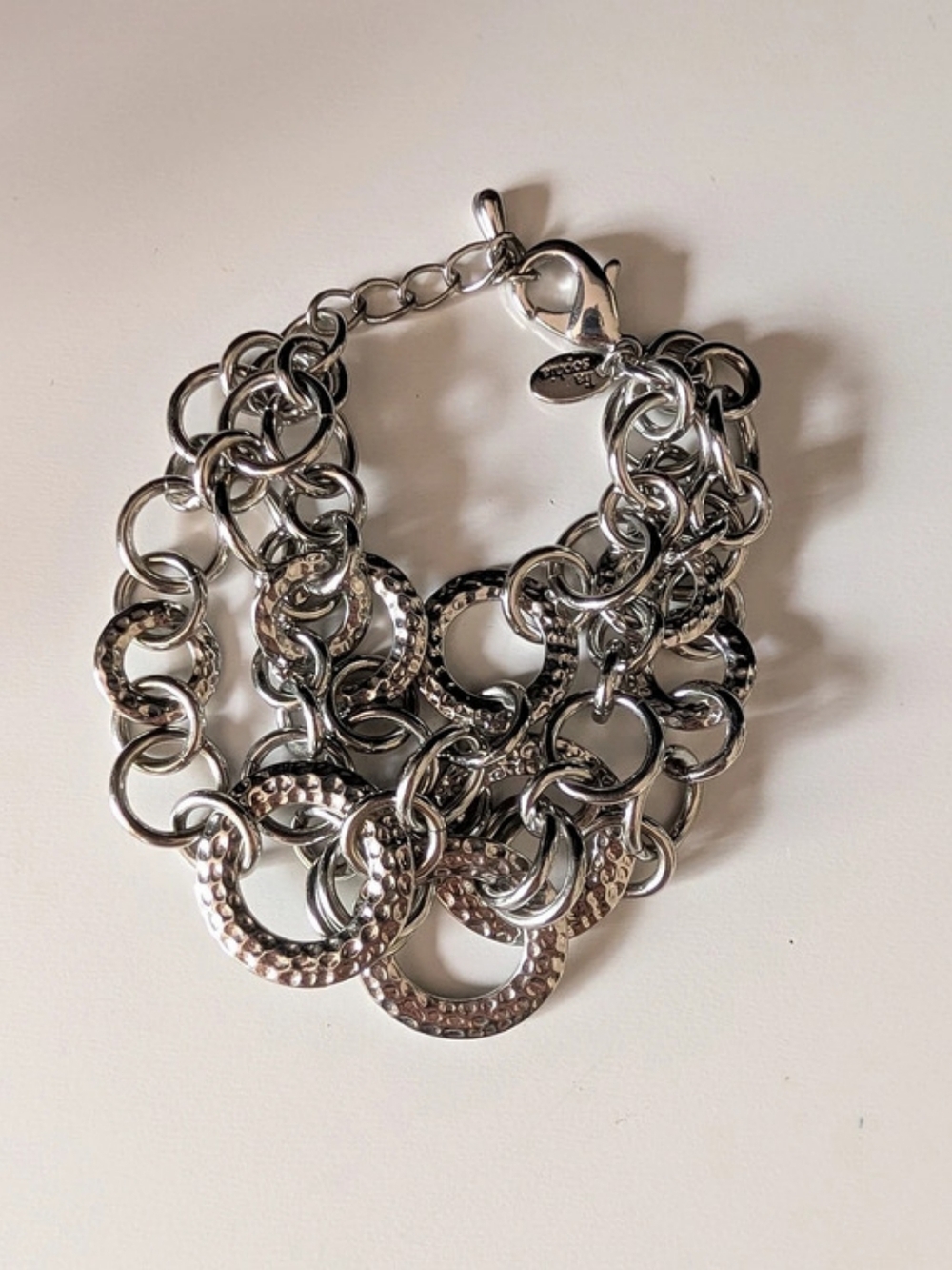 Lia Sophia Silver Tone Multi Strand Hammered Circle Statement Bracelet